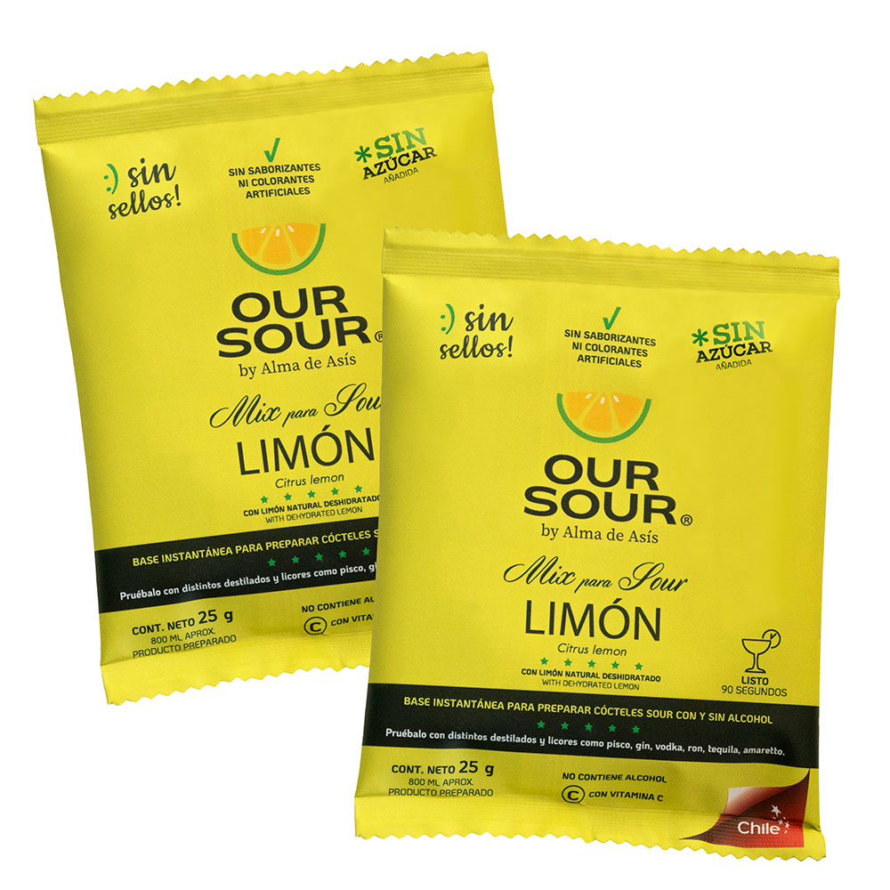 2 sachets de Our Sour Limón con verdadero limón deshidratado para preparar mocktails sin alcohol