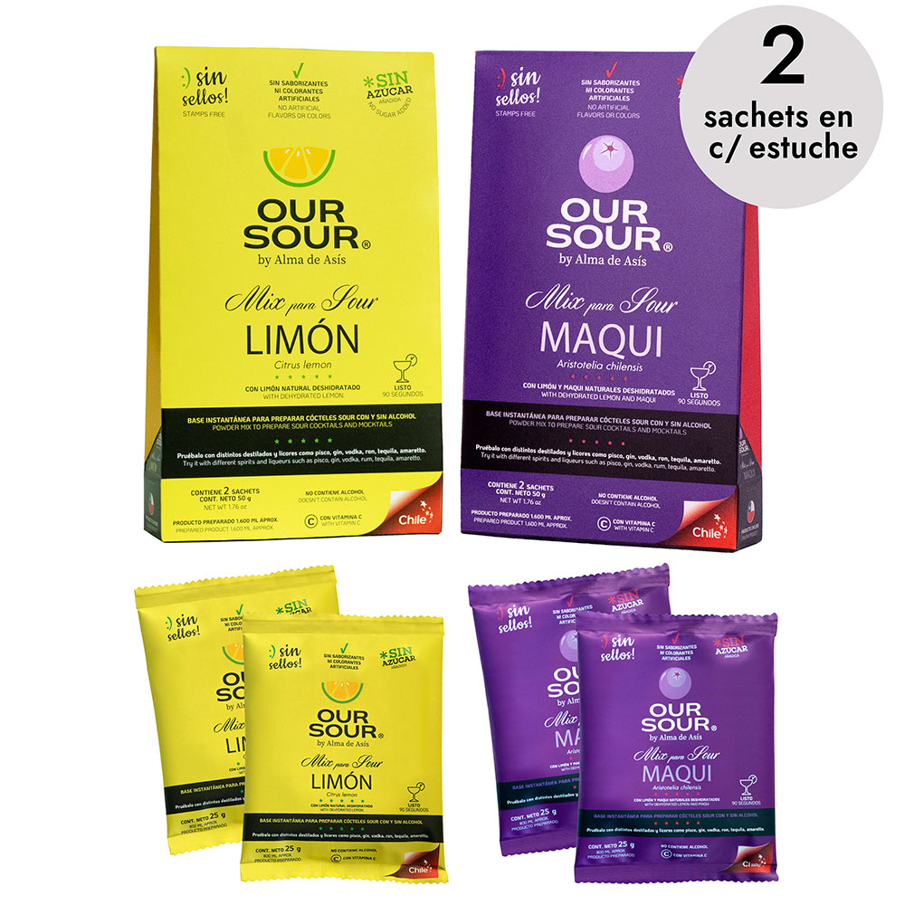 Mix sour limón y mix sour maqui para preparar pisco sour